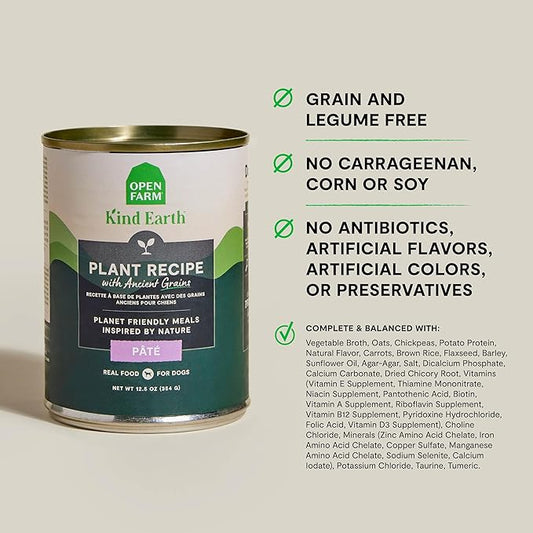 Open Farm Canned Dog Food, Plant Based Paté for Complete & Balanced Nutrition, Non-GMO Ancient Grains, Lentils and Vegetables, Plant Based Recipe, 12.5oz Cans (Pack of 12)