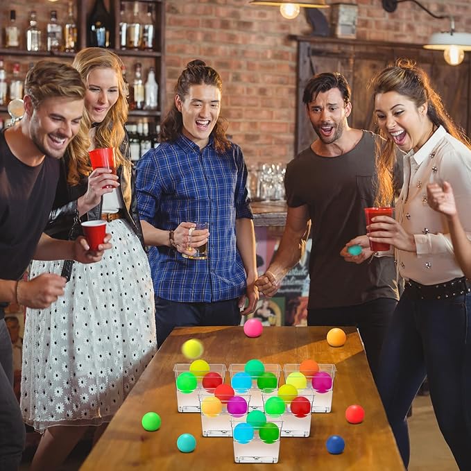 Domensi 20 Pack 12oz Plastic Fish Bowls with Table Tennis Carnival Game Favors Rectangle Gold Fish Bowls with Multicolor Balls Bulk for Adults Kids Candy Carnival Party Decoration Favors Supplies