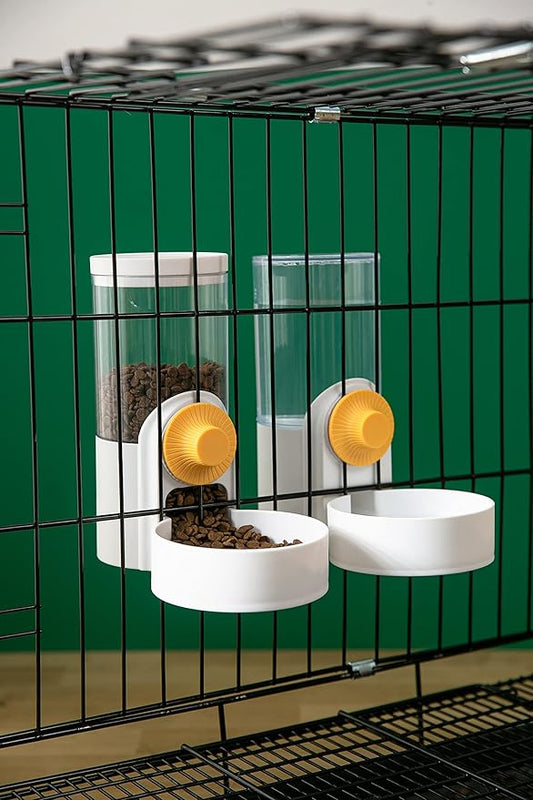 Kenond 40oz Hanging Automatic Rabbit Food Water Dispenser, Auto Gravity Dog Feeder and Waterer Set, Cage Cat Food Bowl Dog Feeding Station for Ferret and Kitten Bunny Chinchilla Hedgehog Puppy(White)