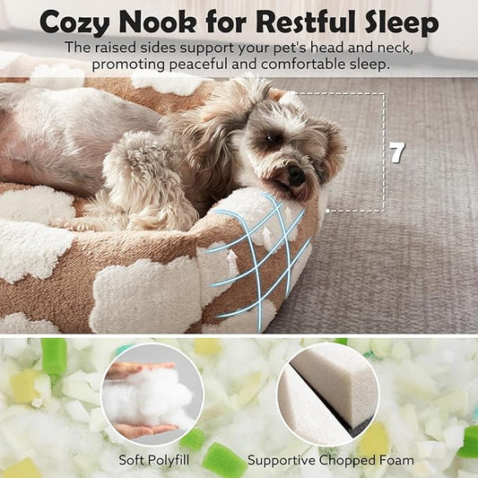 JOEJOY Small Dog Bed for Small Dogs, Rectangle Washable Orthopedic Dog Bed with Removable Zipper Cover, Cute Soft Calming Puppy Pet Bed with Jacquard Shaggy Plush & Non Skid Bottom