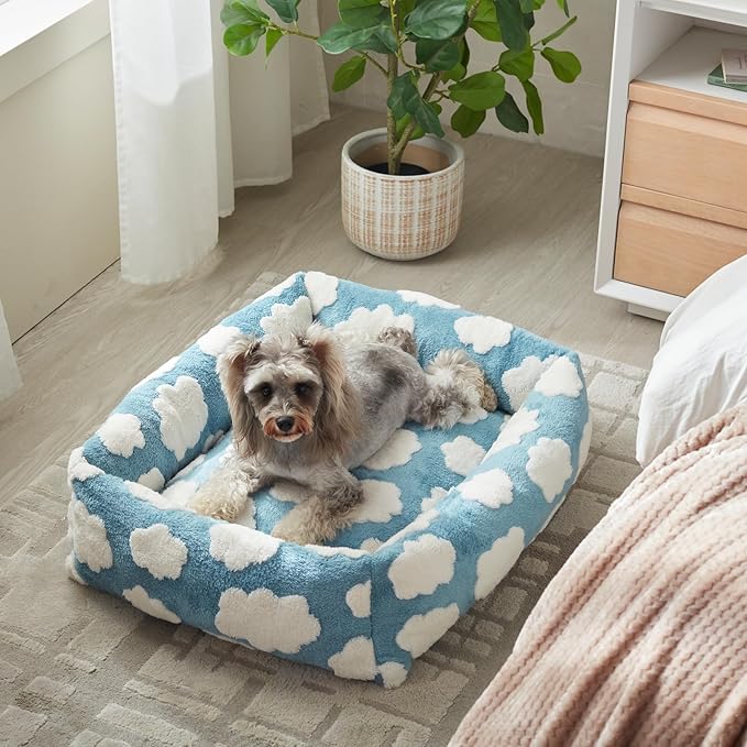 JOEJOY Small Dog Bed for Small Dogs, Rectangle Washable Orthopedic Dog Bed with Removable Zipper Cover, Cute Soft Calming Puppy Pet Bed with Jacquard Shaggy Plush & Non Skid Bottom