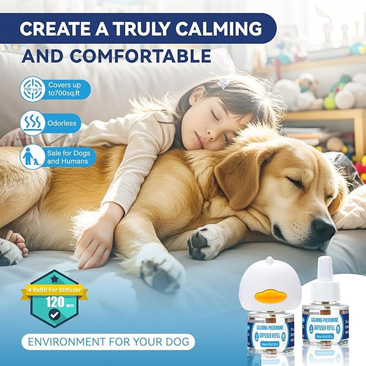 Dog Calming Pheromones Diffuser: 6-in-1 Kit Appeasing Pheromone Diffuser to Calm (2 Plugin+4x48ml Refills) for Comfort Reduces Stress Anxiety, Long-Lasting Appeasing Pheromone for Pet Dog Cat (6in1)