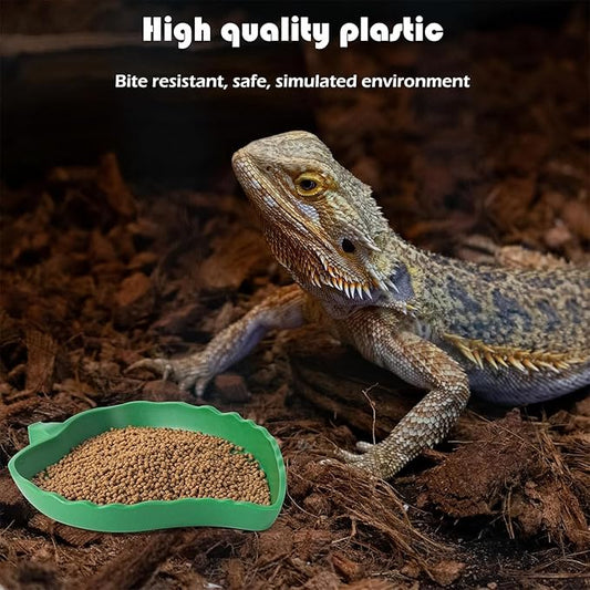 KABASI 2PCS Leaf Reptile Water Dish with Tweezers, Reptile Habitat Accessories Food Bowl, Pet Feeding Plate for Tortoise Corn Snake Bearded Dragon Snake Lizard Drinking and Eating, 2 Sizes