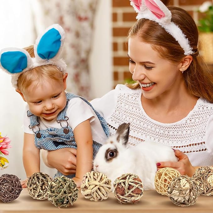 William Craft Bunny Chew Grass Balls, 6 Pcs Rolling Chew Toys for Small Animals, Natural Chew Grass Toys and Bunny Treats for Rabbits, Guinea Pigs, Chinchillas, Hamsters, Mice Teeth Grinding