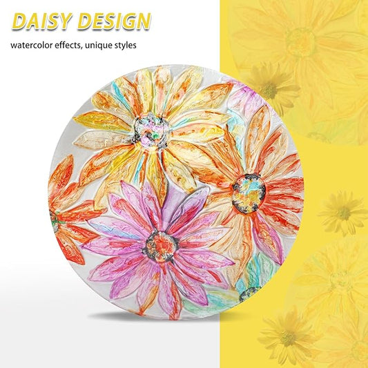 MUMTOP Glass Bird Baths for Outdoors-Outdoor Bird Bath Bowl- Watercolour Daisy Birdbaths Yard Stake, Bird Feeders for Outside, Garden, Patio, Lawn Decor