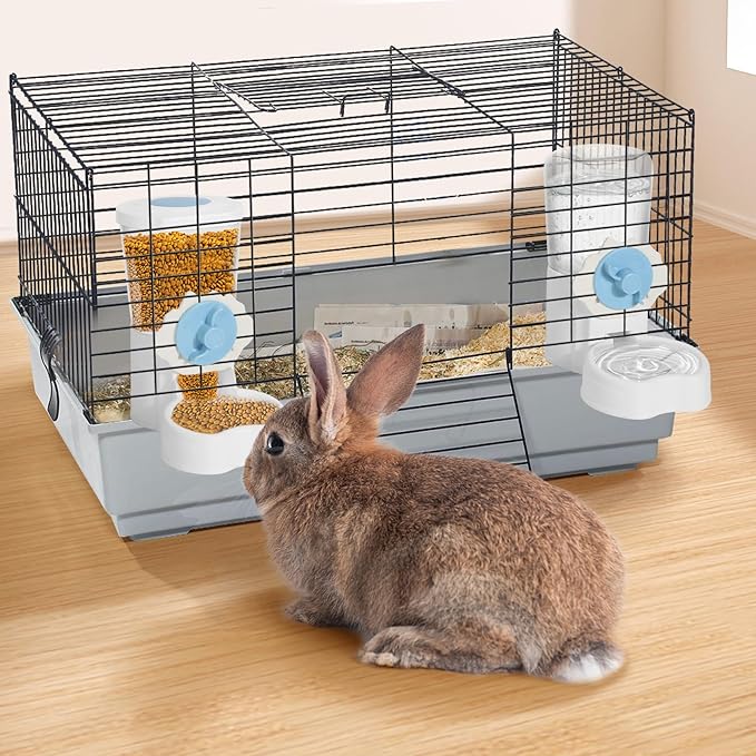 2 Pack Hanging Automatic Pet Food Water Dispenser, Auto Rabbit Feeder and Water Bottle Set for Cage, Food and Water Bowls for Cat Bunny Chinchilla Hedgehog Guinea Pig Ferret cage Accessories