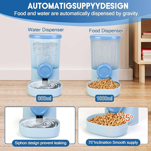 35oz Rabbit Feeder Guinea Pig Water Bottle,Hanging Automatic Food Water Dispenser,Food Feeder for Ferret Guinea Pig Rabbit Cat Bunny Cage Accessories