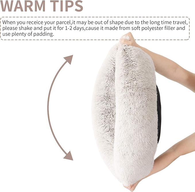 Love's cabin Calming Cat Bed for Indoor Cats, Anti-Anxiety Donut Round Dog Bed, Fluffy Faux Fur Washable Pet Bed for Small Medium Dogs and Cats,Tie-Dye/Coffee,20in