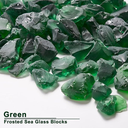 Versatile Frosted Sea Glass Block - 1LB Green Vase fillers, Aquarium Gravels, Sea Glass Decor, Ideal for DIY Crafts, and Home Decor - Perfect for Beach Weddings and More