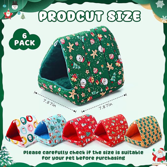 Ripeng 6 Pcs Guinea Pig Hideout Guinea Pig Bed House Rabbit Tunnel Washable Small House Cage Accessories for Hedgehog Mouse Chinchillas Hamster Ferrets Bearded Rats(7.9 Inch Christmas Elements)
