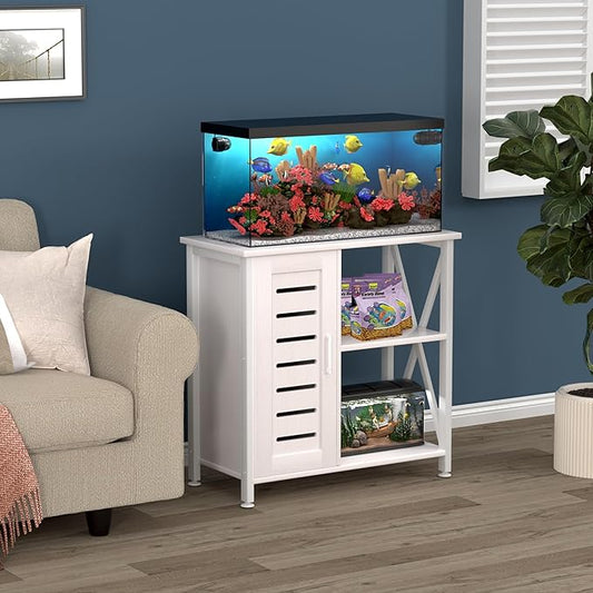 20-29 Gallon Fish Tank Stand, Aquarium Stand with Cabinet Accessories Storage, Heavy Duty Metal Frame, 31.49" L*15.74" W Tabletop, 330LBS Capacity,White PG07YGW