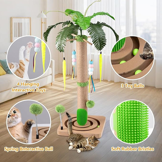 Cat Scratching Post, 36 in Cat Scratcher Tree, Interactive Furniture Cat Toys with Hanging and Ball Track for Kittens Adults Cats