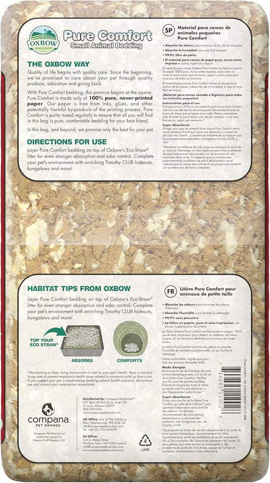 Oxbow Animal Health Pure Comfort Bedding, Rabbit, Hamster, & Guinea Pig Bedding, Bunny Supplies for Litter Box, Pet Safe, 99.9% Dust Free, Bunny Litter Box, Blend, 36 Liter Bag