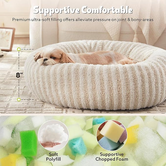 MIXJOY Donut Dog Bed for Small Dogs, Washable Donut Small Puppy Bed, Round Cat Beds with Anti Slip Bottom, Calming Dog Beds with Removable Zipper Cover, 23"x23"x8", White