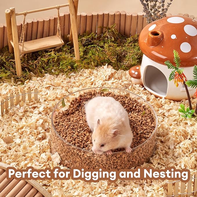 BUCATSTATE Cork Bedding 5L, Natural Hamster Bedding Odor Control for Dwarf Syrian Hamsters, Gerbils, Mice, Low-dust Hamster Substrate with Paper Hideout Box (Grain 2-4mm)
