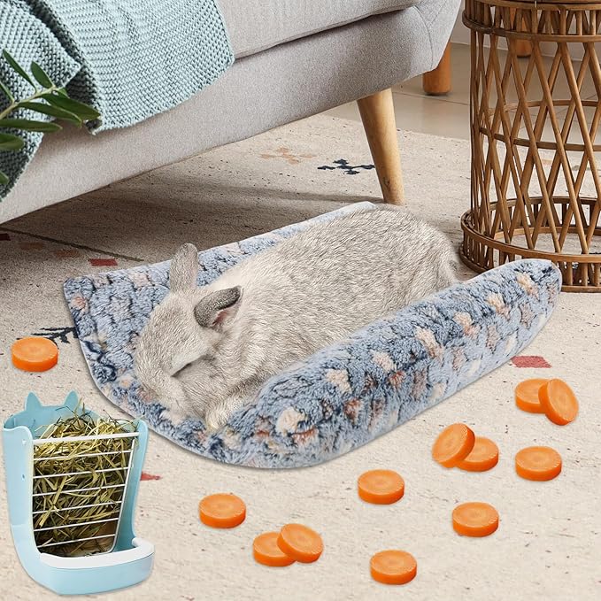 15.7X14 Inch Rabbit Bed, Padded Concave Bed for Small Animals, Cuddle Cushion Plush Mat with Cotton Lounger Pillows for Guinea Pigs, Hamsters, Rabbits, Rats and Bearded Dragons