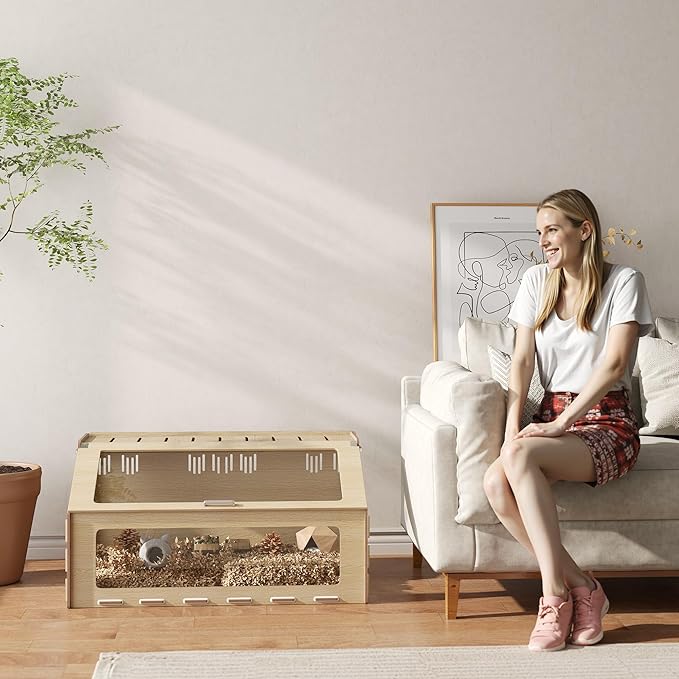 PawHut Hamster Cage with Acrylic Window & Openable Top, 39 inch Rat Cage with Air Vents for Dwarf Hamster, Guinea Pig, Rat, Gerbil, Oak