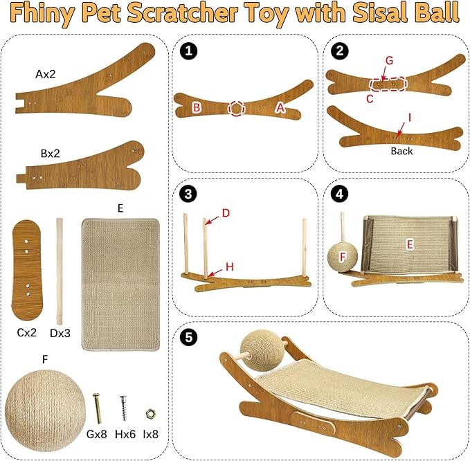 Fhiny Rabbit Scratch Toy, Natural Sisal Bunny Scratching Ball with Sisal Pad Scratcher Bed Hammock Bunny Claw Interactive Toys Mini Beach Chair Nail Scratching Post Mat Lounge for Indoor Kitten Ferret