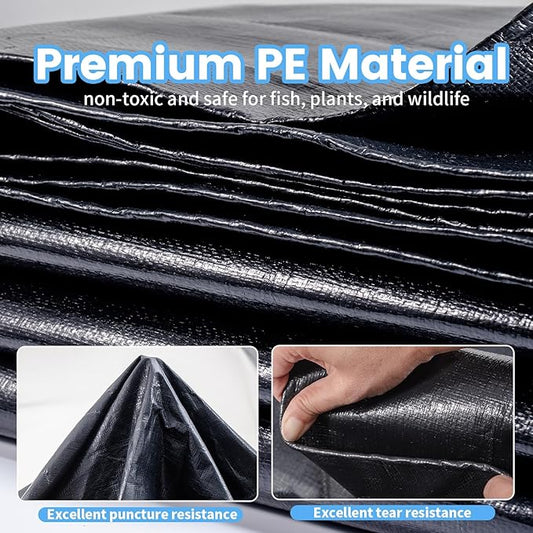 10 x 15 FT Pond Liner, 20 Mil Pond Liners for Outdoor Ponds, HDPE Pond Liner Leakproof Ecofriendly Easy Cut, Fish Pond Liner for Garden Ponds, Fish Ponds, Water Features