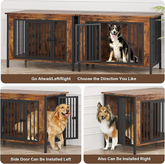 EasyCom Dog Crate Furniture for 1 or 2 Dogs, Heavy Duty Single/Double Dog Crates for Small/Medium/Large Dogs, Dog Kennel Furniture Indoor as TV Stand, Large Size 39.96" L(35-60 Pounds), Brown