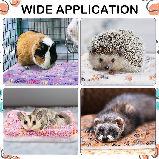 Haull 4 Pcs Waterproof Guinea Pig Bedding Winter Guinea Pig Bed Plush Cage Liners Soft Dog Cat Mat Reversible Winter Cozy Animal Pee Pad Hamster Bed Mat for Bunny(Paw,13 x 10 Inch)