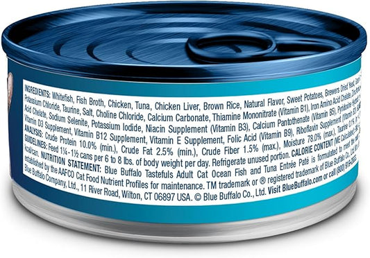 Blue Buffalo Tastefuls Wet Cat Food Paté, Made with Natural Ingredients, Ocean Fish and Tuna Entrée, 5.5-oz Cans (24 Count)