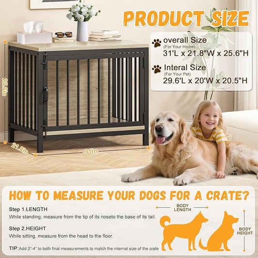 31" Dog Crate Furniture for Small and Medium Dogs, Heavy Duty Wooden Dog Kennel Furniture for Indoor Use, Decorative Pet Cage End Table Fits All Decor Styles, Sleek & Stylish