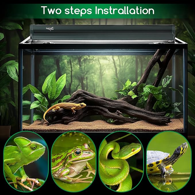 T8 Reptile Light Fixture Combo Kit 15W Light Fixture Jungle Green Reptile Terrarium Hood 10.0 UVB Light Bulb Fluorescent Tube for Bearded Dragon Lizards Tortoise for Tropical and Deserts Reptile lamp
