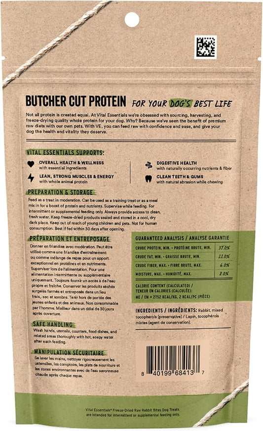 Vital Essentials Rabbit Bites Dog Treats, 5 oz | Freeze-Dried Raw | Single Protein | Premium Quality High Protein Training Treats | Grain Free, Gluten Free, Filler Free