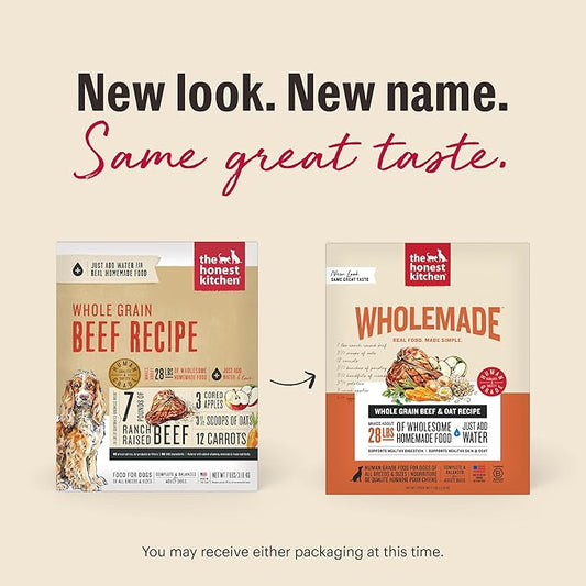 The Honest Kitchen Human Grade Dehydrated Whole Grain Dog Food – Complete Meal or Dog Food Topper – Beef 4 lb (makes 16 lbs)