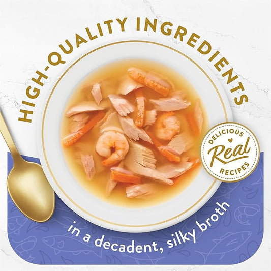 Purina Fancy Feast Limited Ingredient Wet Cat Food Complement, Broths With Tuna, Shrimp & Whitefish - (Pack of 16) 1.4 oz. Pouches