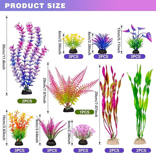 Ameliade Fish Tank Artificial Plastic Plants Decorations Large Aquarium Decor Betta Goldfish Tank Accessories Fish Bowl Ornaments(Colorful)
