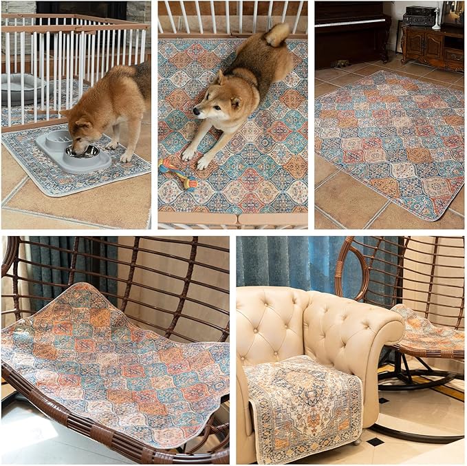 nunubaby Washable Pee Pads for Dogs, Stylish, Non-Slip and Leak-Proof Pee Pads. Reusable Potty Pads for Dogs for Crates and Floors.(Red/Floral, 72" x72")