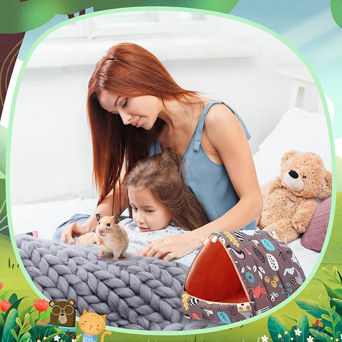 Ripeng 6 Pcs Guinea Pig Hideout Guinea Pig Bed House Rabbit Tunnel Washable Small House Cage Accessories for Hedgehog Mouse Chinchillas Hamster Ferrets Bearded Rats(7.9inch Night in The Forest)