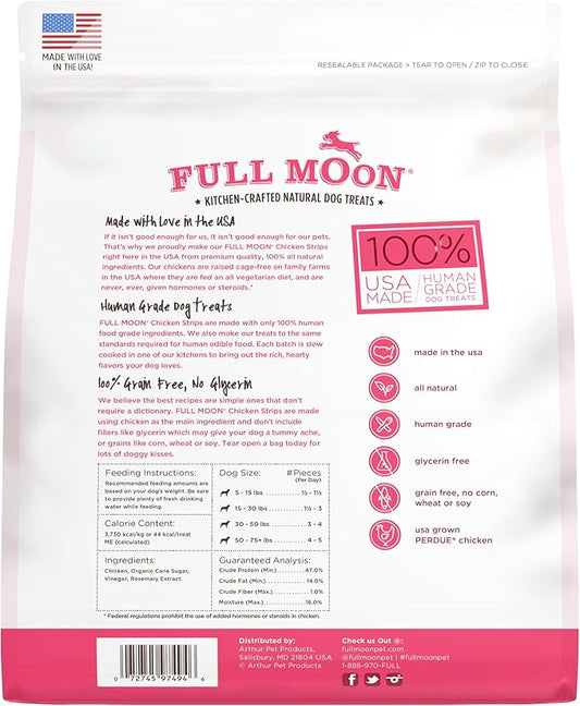Full Moon Chicken Strips Healthy All Natural Dog Treats Human Grade Made in USA Grain Free, 1.5 Pound (Pack of 1)