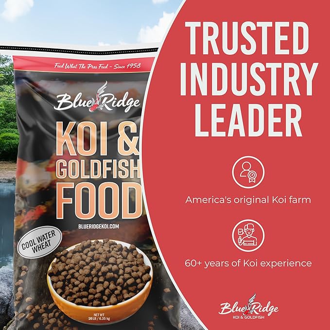Blue Ridge Koi Fish Food 25lb - Cool Water Wheat 3/16", Fall and Winter Floating Pond Pellets, Ponds Fish Food