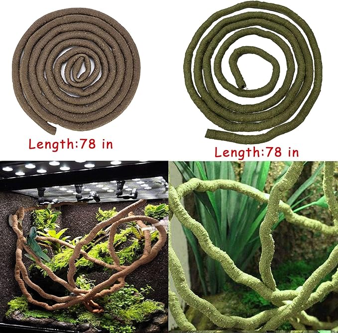 kathson Lizard Coco Den with Ladder, Reptile Hideouts Gecko Coconut Husk Hut with Artificial Bendable Jungle Climbing Vines for Chameleon, Lizards, Gecko, Snakes