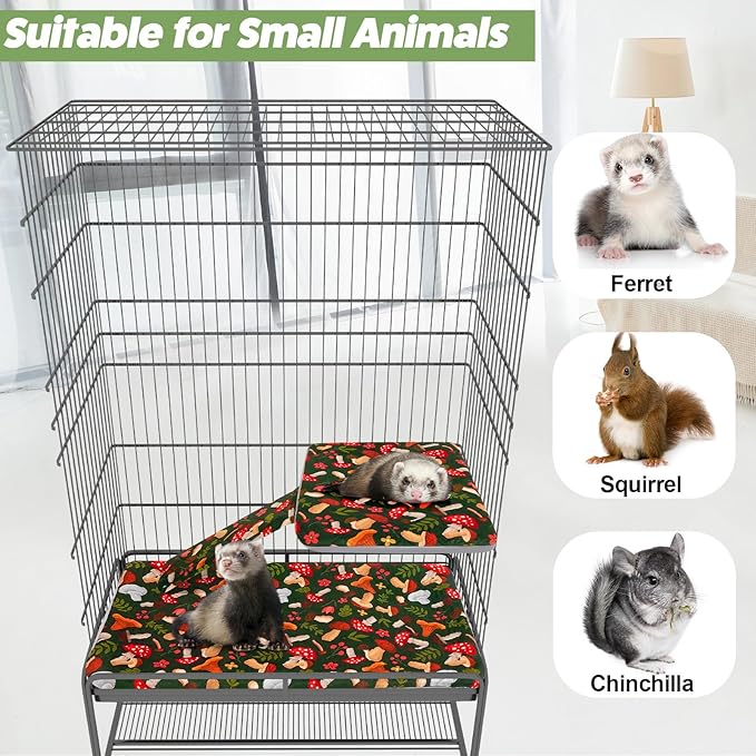 Bienbee Ferret Cage Liner Set for Ferret Nation & Critter Nation Cage, Waterproof Ferrets Cage Accessories for Small Animals Rats Chinchillas Hedgehogs Ferrets(Green Mushroom,Single Unit Combo)