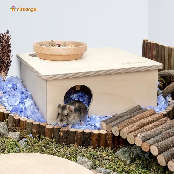 Niteangel Birch Chamber-Maze Hamster Hideout - Small Pets Woodland House Habitats Decor for Hamster Mice Gerbils Mouse
