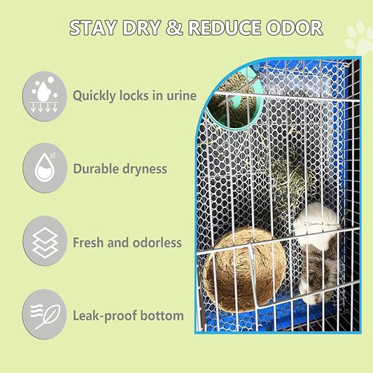 Rabbit Pee Pads, Pet Toilet/Potty Training Pads, 50PCS All Absorb & Odor Control Disposable Cage Liners with Quick-Dry Surface for Guinea Pigs Puppy Chinchillas Hamsters Ferrets Hedgehog Cats