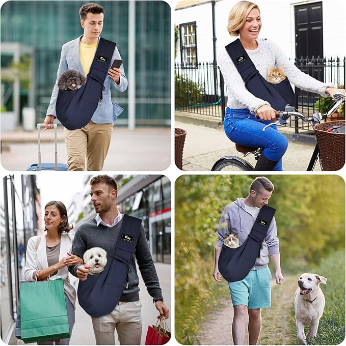 CUBY Dog and Cat Sling Carrier - Hands Free Reversible Pet Papoose Bag - Soft Pouch and Tote Design - Suitable for Puppy, Small Dogs Cats Outdoor (Classic Blue, One Size Classic)