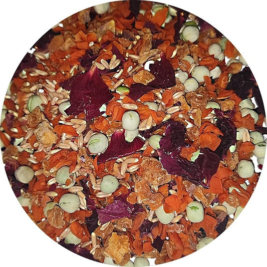 Chinchilla Food - 8oz Natural Treat Mix with Carrots, Green Peas, Sweet Potatoes, Oats and Rose Petals - for Squirrels, Rabbits, and Small Herbivores