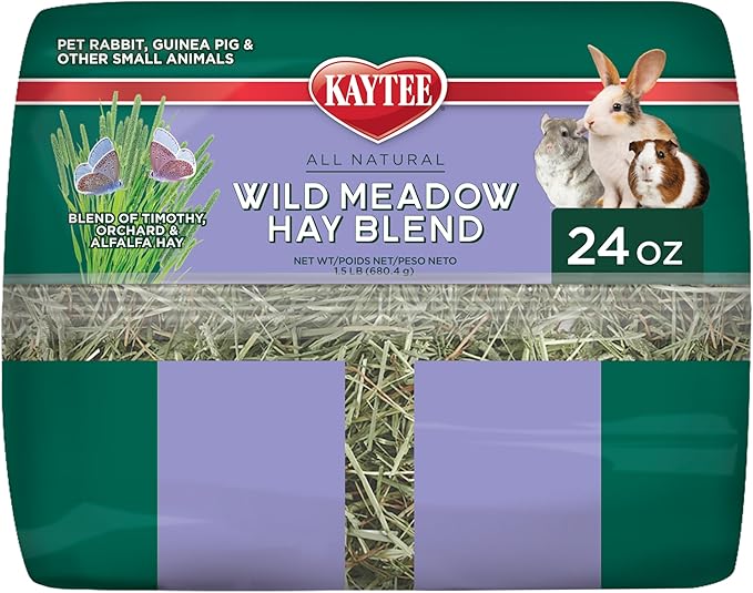 Kaytee All Natural Timothy Hay Wild Meadow Hay Blend for Guinea Pigs, Rabbits & Other Small Animals, 24 Ounce