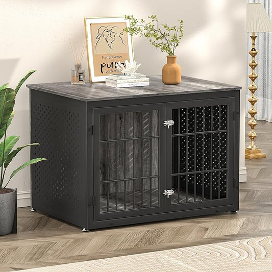 42" Heavy Duty Dog Crate Furniture for Large and Medium Dogs, Enclosed Design Wooden Metal Kennel, Pet Cage Furniture Indoor, Decorative Dog Kennel, End Table