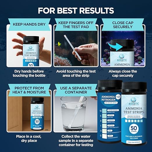 Aquarium Ammonia Test Strips (50 Pack) – Fast & Accurate Ammonia Testing for Freshwater & Saltwater Fish Tanks – Easy-to-Use Test Kit to Detect Harmful Ammonia Levels & Keep Your Fish Healthy
