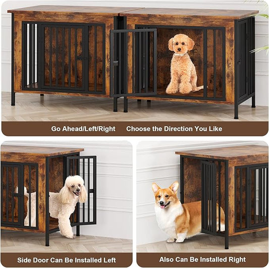 EasyCom Dog Crate Furniture for 1 or 2 Dogs, Heavy Duty Single/Double Dog Crates for Small/Medium/Large Dogs, Dog Kennel Furniture Indoor as TV Stand, Medium Size 31.5" L(20-35 Pounds), Brown