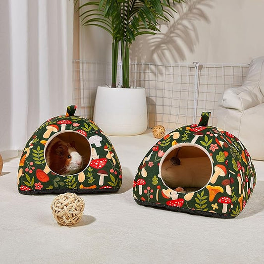 Glittme Guinea Pig Hideout 2Pack Guinea Pig Bed with Soft Pads Washable Guinea Pig House with Non-Slip Bottom Rabbit Hideout for Guinea Pig, Ferrets, Hamster, Guinea Pig Accessories, M