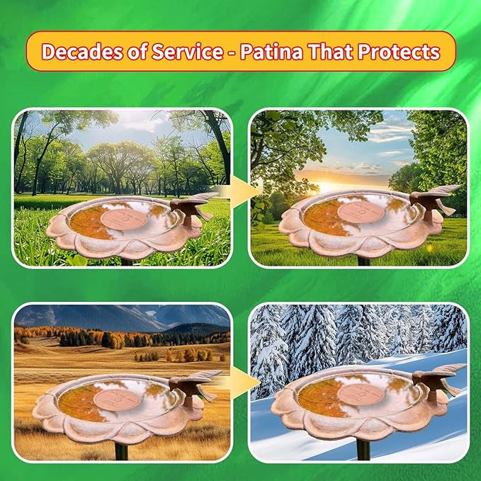 LUPING Bird Bath Copper Disk, 99.99% Pure Copper Disk with Triple Point Support for All Season Long Outdoor Birdbaths Water Features Fountains Cleaning