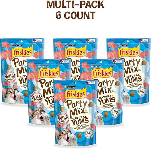 Purina Friskies Natural Cat Treats, Party Mix Natural Yums With Wild Tuna - (Pack of 6) 6 oz. Pouches