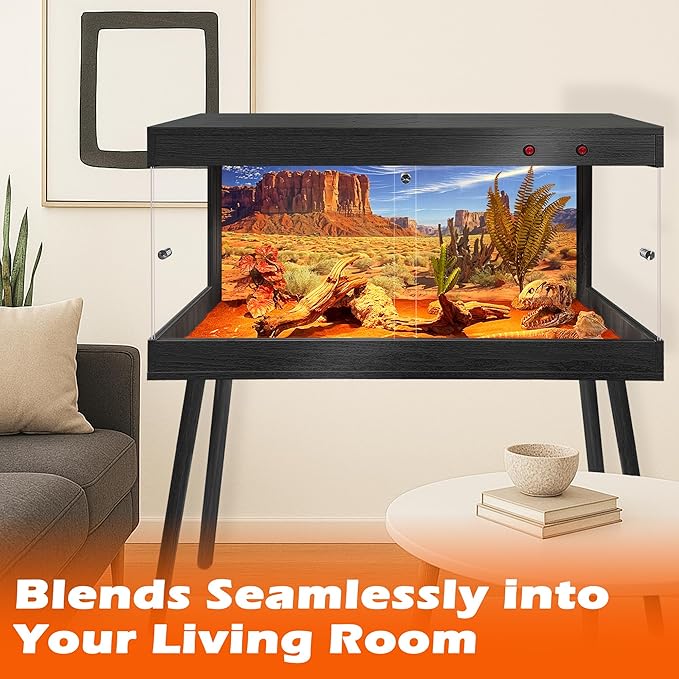 Royxen Bearded Dragon Tank with Metal Mesh Top and Leg Stand, Tempered Glass Reptile Tank,Reptile Enclosure,Lizard Tank for Chameleon,Snake,Lizard Habitat(32inch,Black)